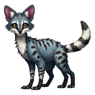 Feral Rare Fantasy dark vibrant Vernid-Sergal-Genet-Trico-species by LiLaiRa, random markings, tufted tail, tufted ears, full body sticker
