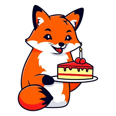 Red fox eating cake slice sticker