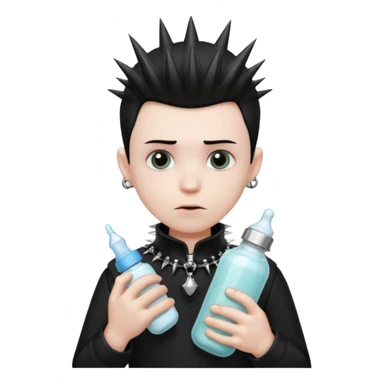 Emo man wearing spiked collar holding baby bottle  sticker