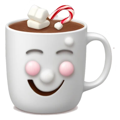 Hot chocolate drink with marshmallows and candy canes in a white Christmas mug sticker