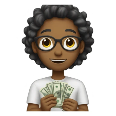 white kid is holding money while having 5 fingers on each hand. sticker