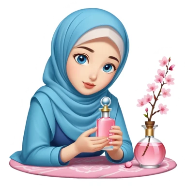 Turkish beautiful finish Konya girl blue eyes with cherry blossom hijab smells perfume on the floor  sticker