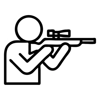 outlined icon style sniper, minimal details, holding a sniper rifle, black lines, no fill sticker