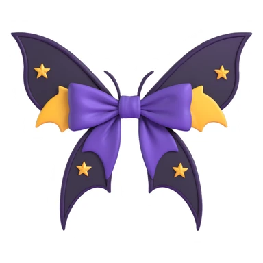 gothic bow with deep purple velvet, bat wing accents, and silver stars sticker