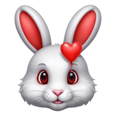 White rabbit with gray ears and black eyes and red metallic heart-shaped balloons sticker