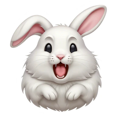 Cinematic Cute Yawning White Rabbit Portrait Emoji, Head tilted slightly with a dramatic, wide-open yawn, showcasing a smooth, silky white fur with floppy ears, round dark eyes barely open in drowsy contentment, Simplified yet irresistibly adorable features, highly detailed, glowing with a soft, cozy glow, high shine, relaxed yet expressive, stylized with a touch of whimsy, bright and endearing, soft glowing outline, capturing the essence of a sleepy yet affectionate bunny, so drowsy it feels like it could stretch out of the screen and curl up for a nap! sticker