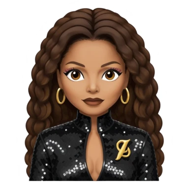 Janet Jackson with dark brown hair, black sequin outfit sticker