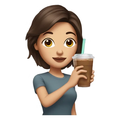 brunette with iced coffee sticker