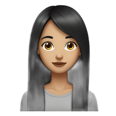 girl long straight black hair, brown eyes, medium nose, small painted mouth  sticker