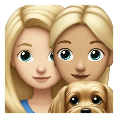 A white girl with blonde hair and blue eyes hugging a Yorkshire terrier sticker