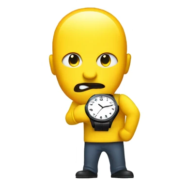 Yellow head looks at wristwatch sticker