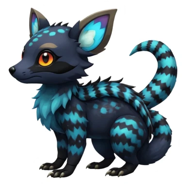 Rare realistic exotic cute epic aesthetic gothic colorful Salandit-Eevee-Civet-species-Fakemon-hybrid-creature, with markings, full body sticker