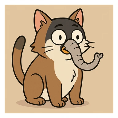 a cat with a penguin's face and an elephant's trunk, cartoon style sticker