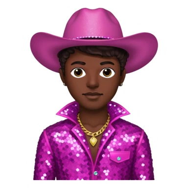 Lil Nas X with dark brown hair, dark pink sequin outfit sticker