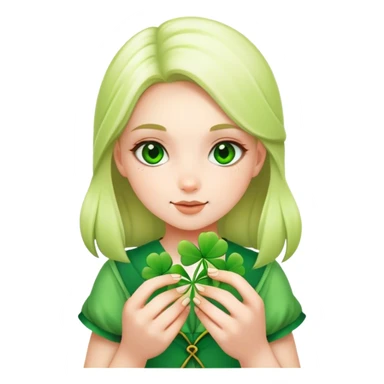 Girl with four leaf clovers sticker
