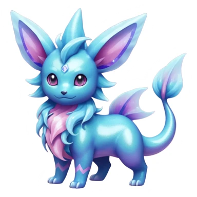 Magical pastel iridescent scaley blue-cyan-indigo-purple-violet-pink-gradients nebula shiny glittery Suicune-Vaporeon-Primarina-Amaura-Pokémon-Fakémon-fusion, full body sticker