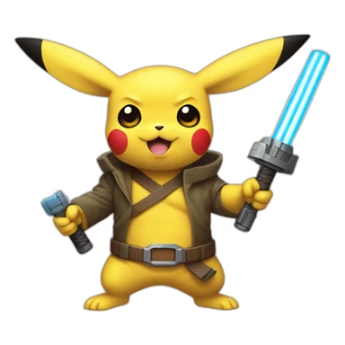 pikachu with the face of yoda and wolverine x-men claws holding a lightsaber sticker