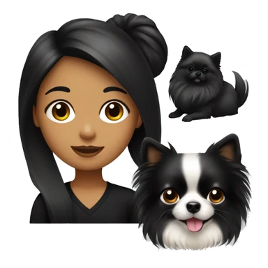 A girl in black long hair with a Pomeranian sticker