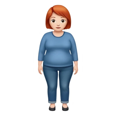 Lazy old Short woman with straight short red hair and fat tummy..wears business casual jeams and full sleeve  tshirt sticker