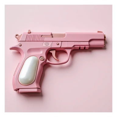 photorealistic pink pistol with a pearl handle, no heart shapes or motifs, white background sticker