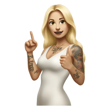 Blonde elegant women with LONG HAIR, her Body Covered with Tattoos, POINTING YOU FORWARD with her HAND with INDEX FINGER, Hyper Realistic sticker