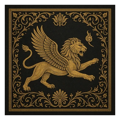 Persian emblem featuring a flying lion, intricate and regal, inspired by ancient Persia sticker