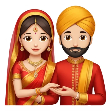 Two hands in a engagement..One hand of groom and one hand of bride. Bride dress - red/yellow saree. groom- light orange punjabi (oonly hands will be visible sticker
