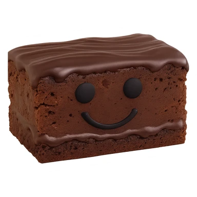 Make the chocolate brownie shorter and more rectangular, not square. Keep the chocolate sauce on top darker, retain the black smiley face and both black eyes. Maintain the transparent background. The style should match the original image's look and feel. sticker