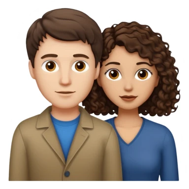 white male with short, straight, medium brown hair, shorter mixed toned woman with long curly dark brown hair  sticker