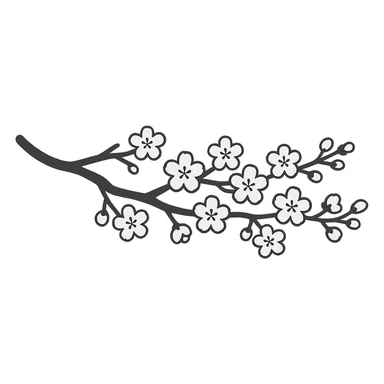 long single-color sakura branch in eastern style, many small flowers, no background, for sign decoration, 1200x100px sticker