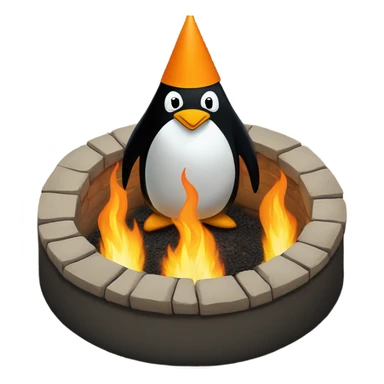 Penguins circling a fire pit while wearing duns caps sticker