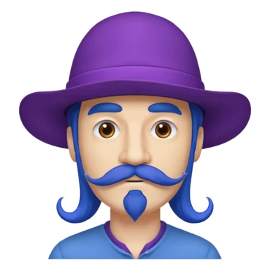 blue long haired man and purple hat and mustache sticker