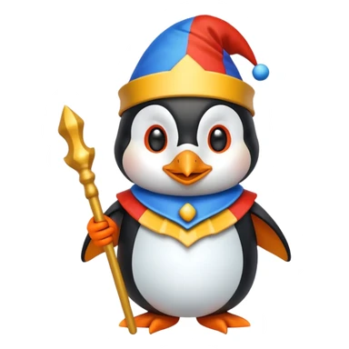 crazy colorful cute penguin jolly joker, medieval, vintage, court jester, mac os icon, blue color sticker