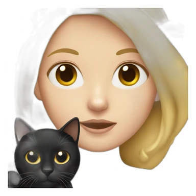 a white woman with blonde hair holding a black cat sticker