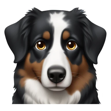 Black tri australian shepard with a blue left eye and a brown right eye sticker