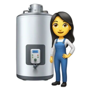 woman worker standing next to a water boiler sticker