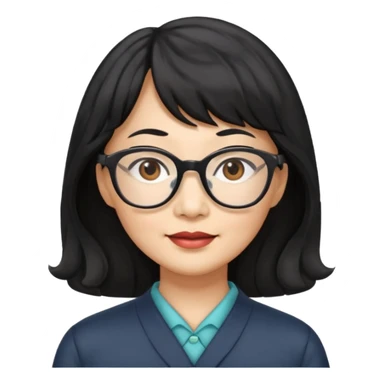asian woman 50 yr old wavy hair bangs glasses sticker