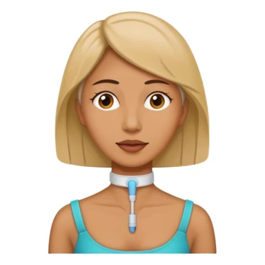 a woman wearing a tracheostoma sticker