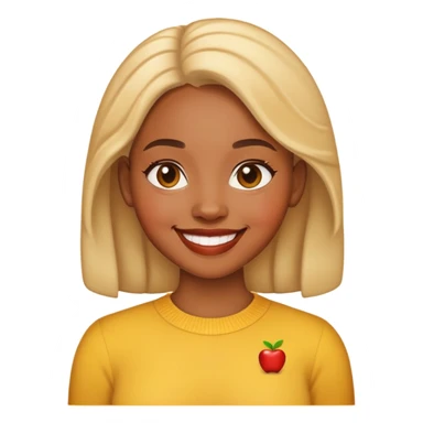 Memoji-style emoji of a light-skinned Black woman, smiling, neutral background, Apple emoji style sticker