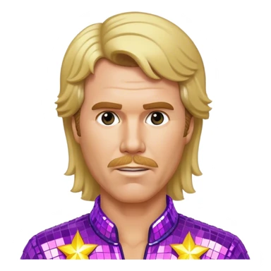 will ferrel realistic half body , with long blonde straight hair, disco outfit sticker