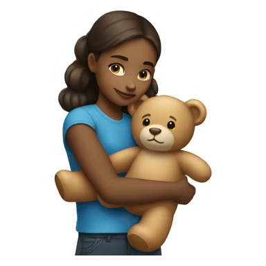 A girl hugs a teddy bear sticker