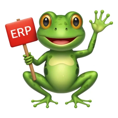frog holding a sign that says ERP, fun emoji-style illustration sticker