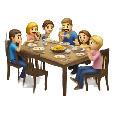 Caucasian family of 8 members eating breakfast at kitchen  sticker