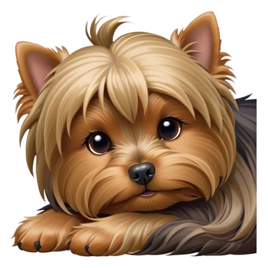 Meme-Worthy Cute Sleeping Yorkshire Terrier Portrait Emoji, Head resting gently with a peaceful, contented expression and softly closed, dreamy eyes, featuring a well-groomed, silky fur in rich hues, simplified yet irresistibly endearing, highly detailed, glowing with a gentle, drowsy radiance, high shine, exuding relaxed, heart-melting charm, styled with a soft glowing outline, capturing the essence of a sleeping Yorkshire Terrier that looks as if it could drift off into a sweet, meme-worthy slumber! sticker