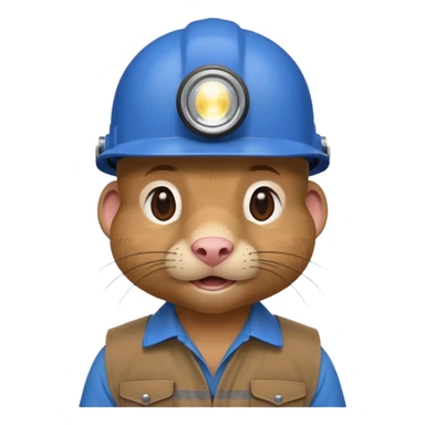 a mole rat, blue helmet, headlamp, BROWN worker cloth sticker