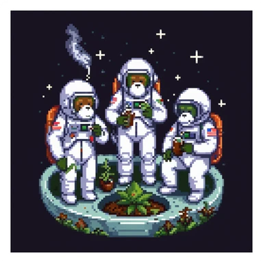 multiple apes in space suits floating and smoking weed sticker