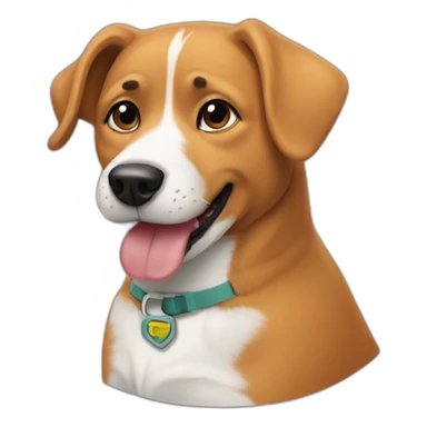 dog with t-shirt on with ry logo sticker