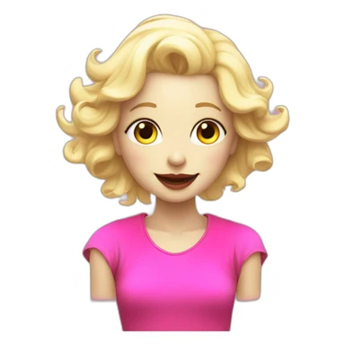 Joyful white humanoid with a fluorescent and playful pink shirt, passionate about programming and art, blond hair red lip round and black bezel sticker