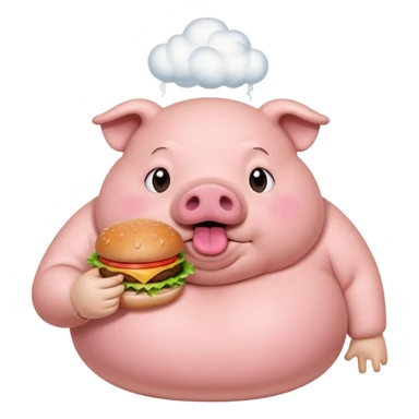 fat obese pig eating burger with fart cloud surrounding around it sticker