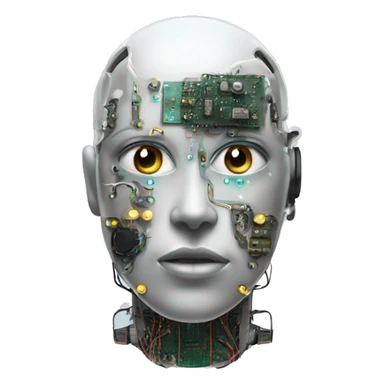 Cyborg head with eye implant and circuitry sticker